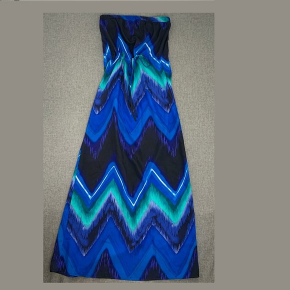 Felicity & Coco Maxi Strapless Dress Blue‎ XS Drawstring Lightweight